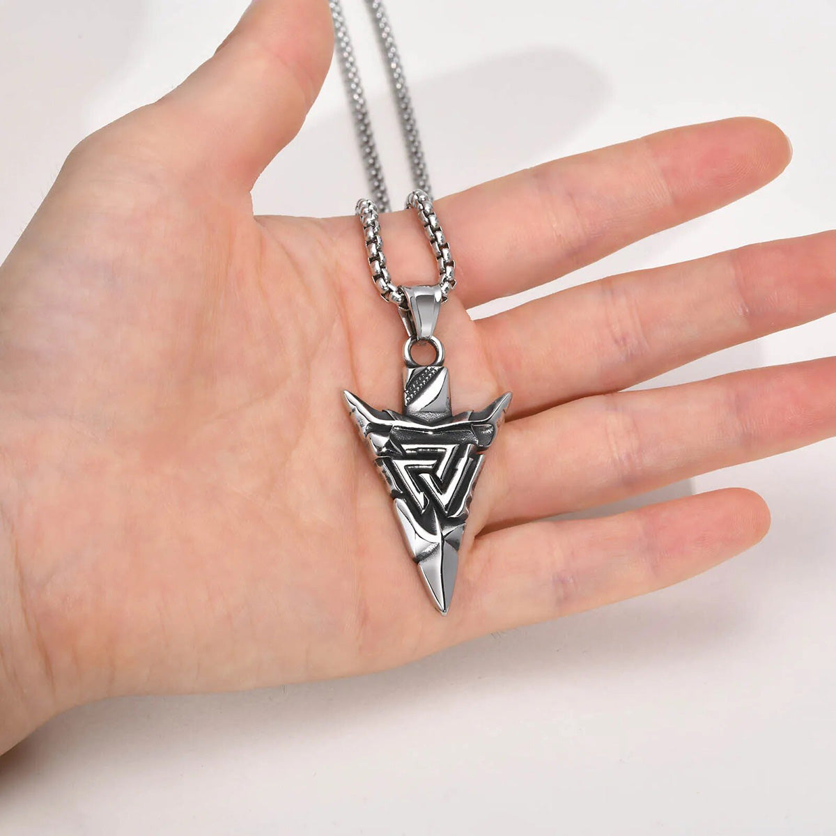 Viking - Cool Nordic Vikings Necklaces for Men, Waterproof Stainless Steel Retro Triangle Pendant Collar, Amulet Talisman Jewelry