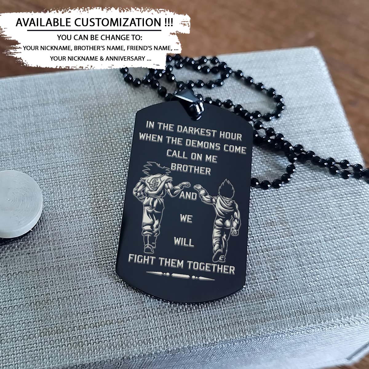 Dragon Ball Dog Tag - Call On Me Brother - Goku - Vegeta - Dragon Ball Necklace - Engrave Dog Tag