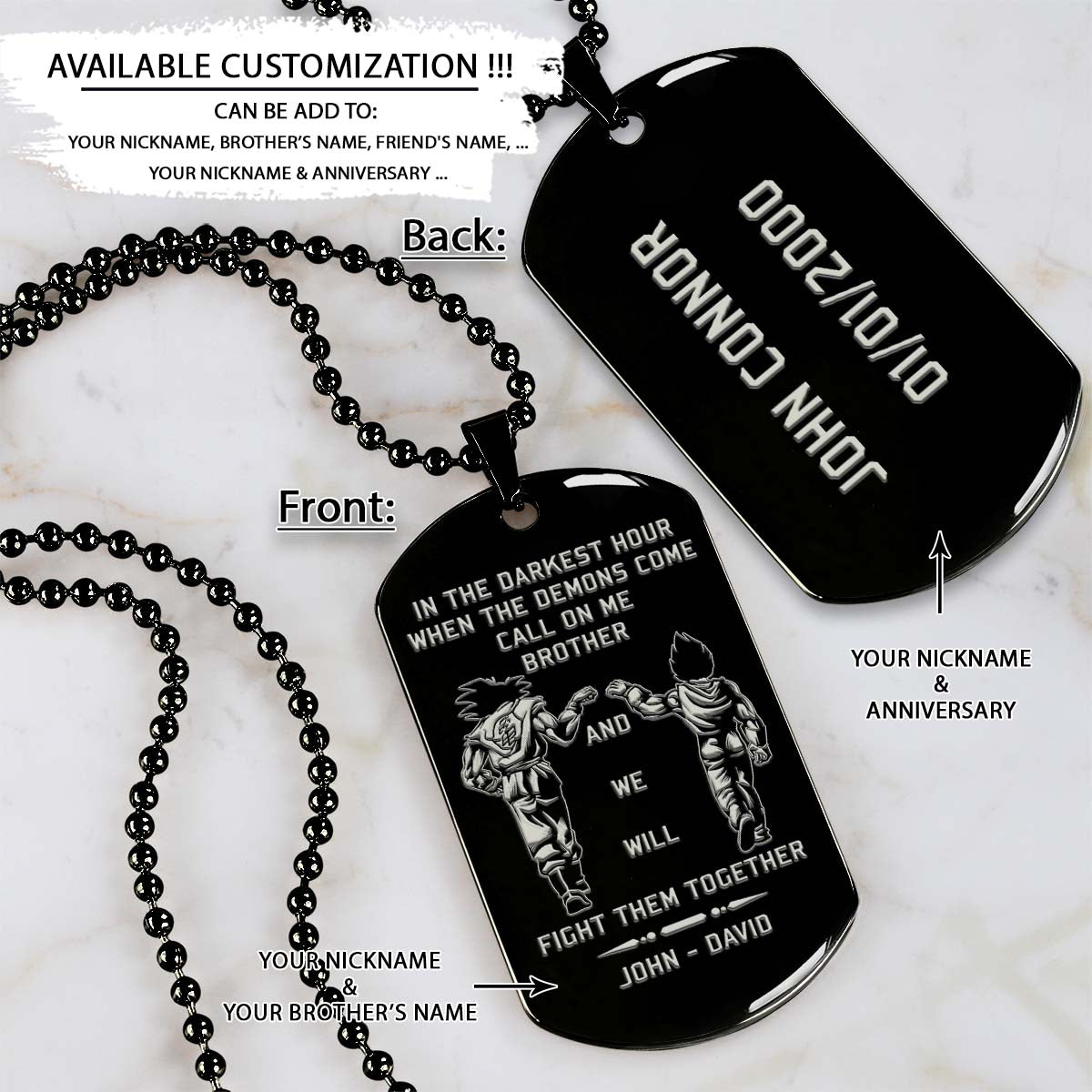 Dragon Ball Dog Tag - Call On Me Brother - Goku - Vegeta - Dragon Ball Necklace - Engrave Dog Tag