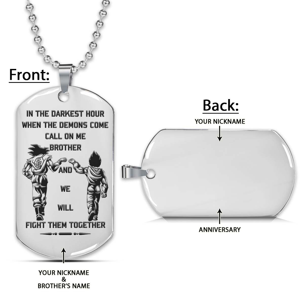 Dragon Ball Dog Tag - Call On Me Brother - Goku - Vegeta - Dragon Ball Necklace - Engrave Dog Tag