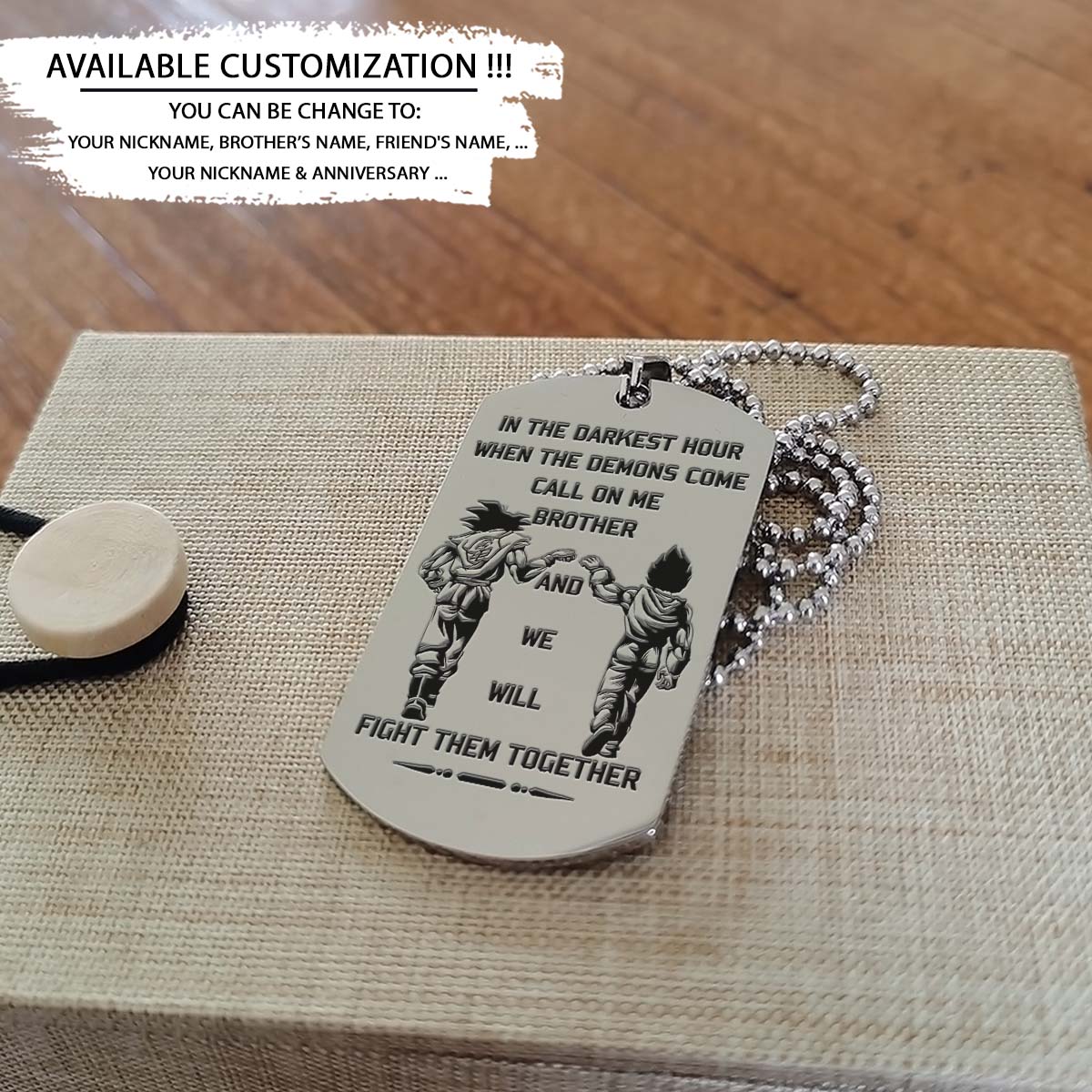 Dragon Ball Dog Tag - Call On Me Brother - Goku - Vegeta - Dragon Ball Necklace - Engrave Dog Tag