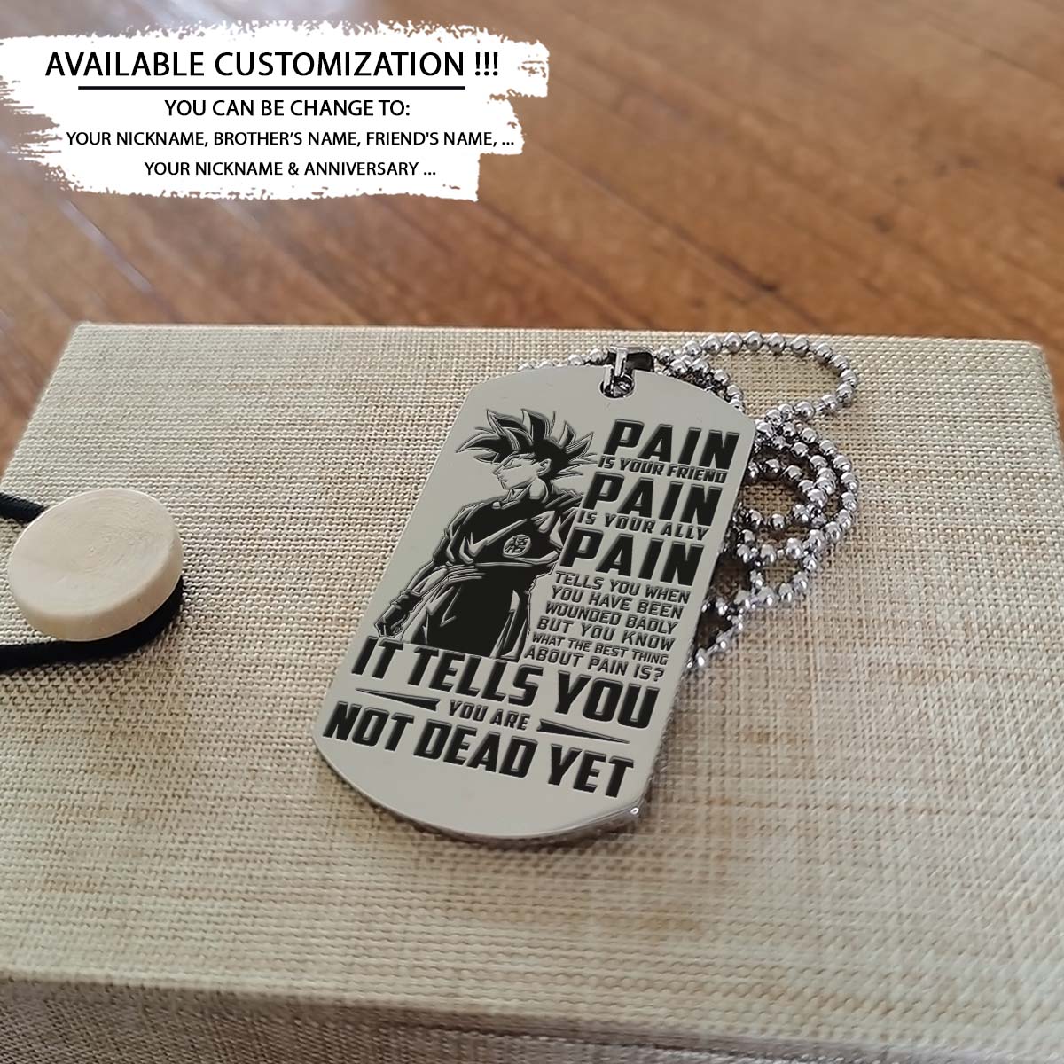 Dragon Ball Dog Tag - PAIN - You Are Not Dead Yet - Goku - Dragon Ball Necklace - Engrave Dog Tag