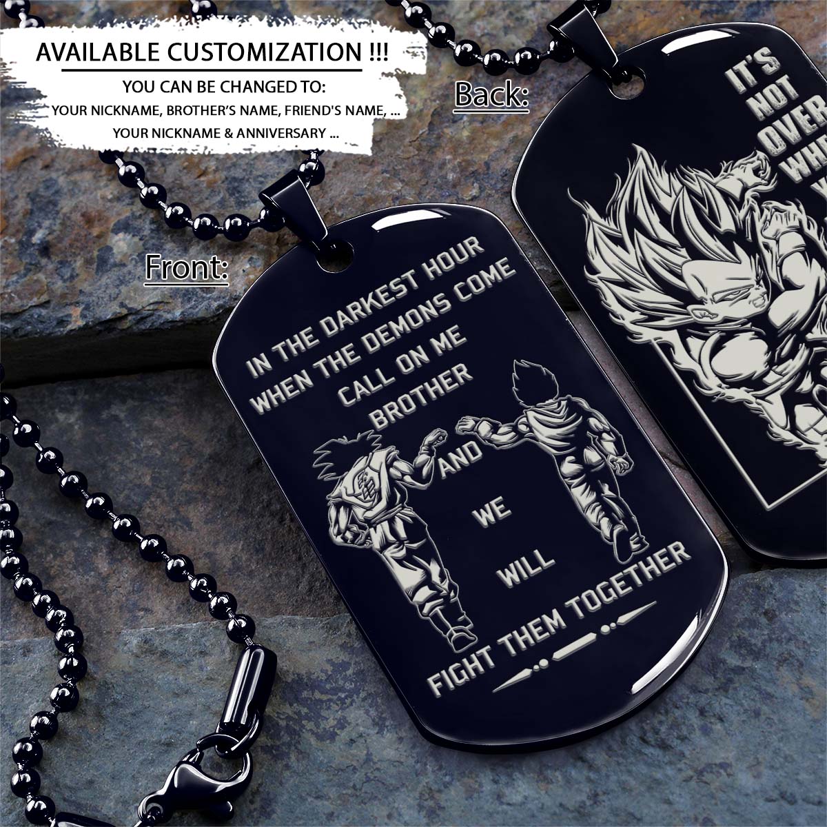 Dragon Ball Dog Tag - Call On Me Brother - It's Not Over When You Lose - Goku - Vegeta - Dragon Ball Necklace - Engrave Dog Tag