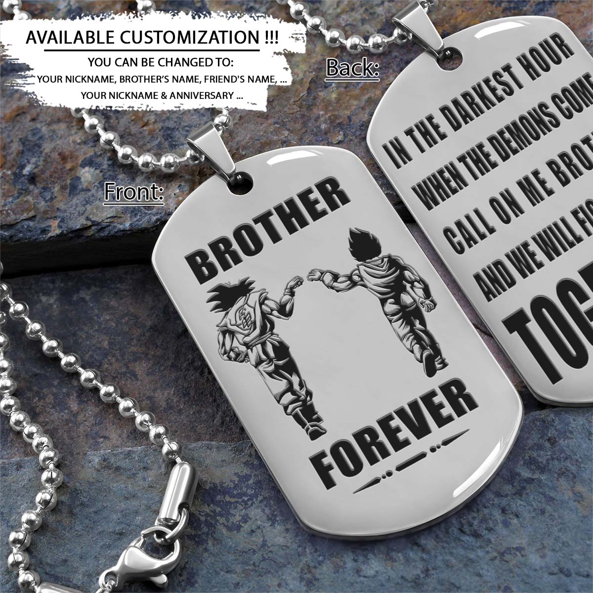 Dragon Ball Dog Tag - Brother Forever - Call On Me Brother - Goku - Vegeta - Dragon Ball Necklace - Engrave Dog Tag