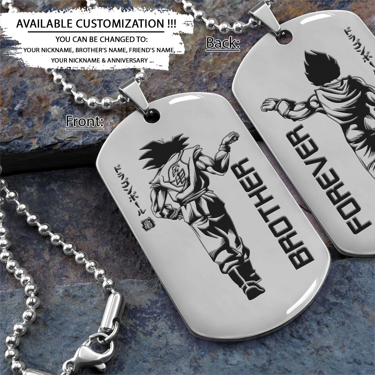 Dragon Ball Dog Tag - Brother Forever - Goku - Vegeta - Dragon Ball Necklace - Engrave Dog Tag