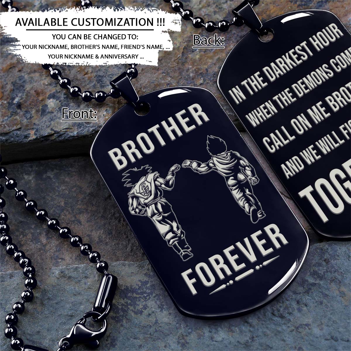 Dragon Ball Dog Tag - Brother Forever - Call On Me Brother - Goku - Vegeta - Dragon Ball Necklace - Engrave Dog Tag