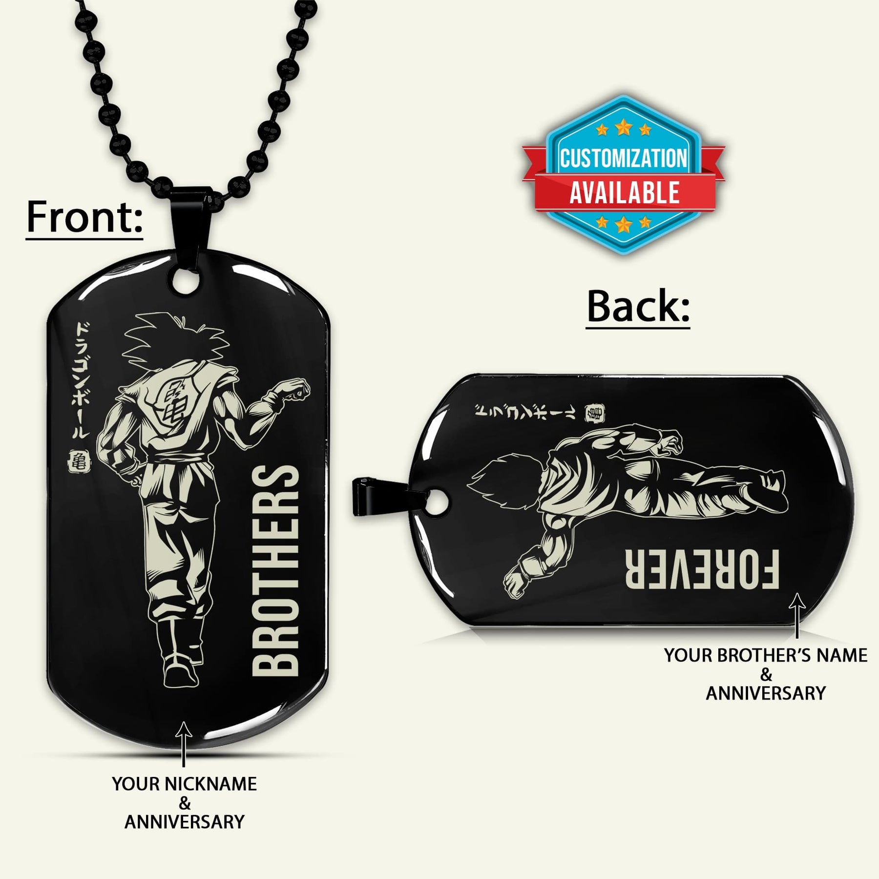 DRD041 - Brothers Forever - Goku - Vegeta - Dragon Ball Dog Tag - Double Sided Engraved Black Dog Tag