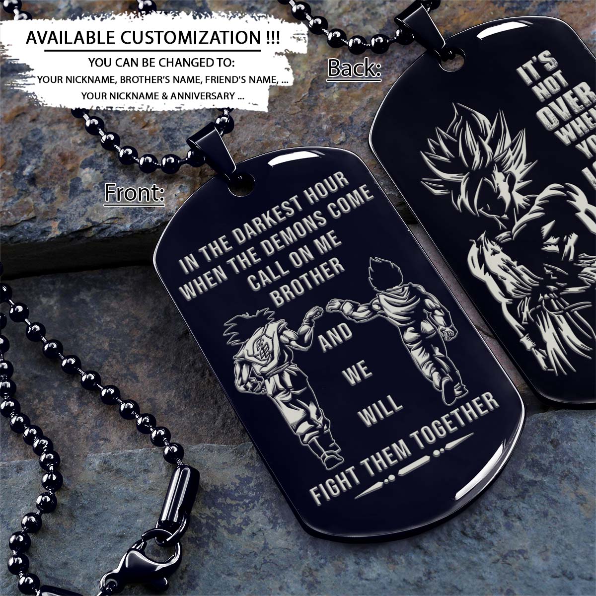 Dragon Ball Dog Tag - Call On Me Brother - It's Not Over When You Lose - Goku - Vegeta - Dragon Ball Necklace - Engrave Dog Tag