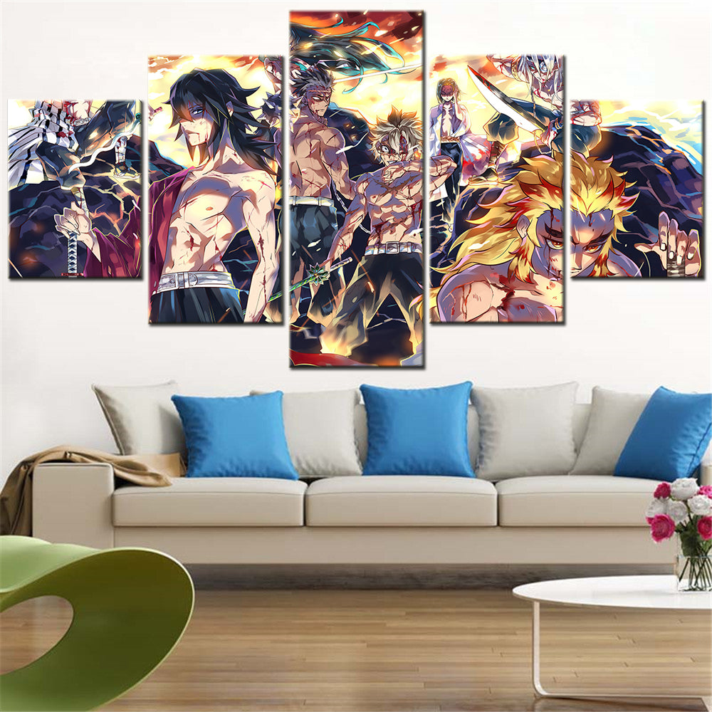 Demon Slayer - Kimetsu no Yaiba - 5 Pieces Wall Art - Giyu Tomioka - Muzan Kibutsuji - Kyojuro Rengoku - Sanemi Shinazugawa - Demon Slayer Poster - Demon Slayer Wall Art