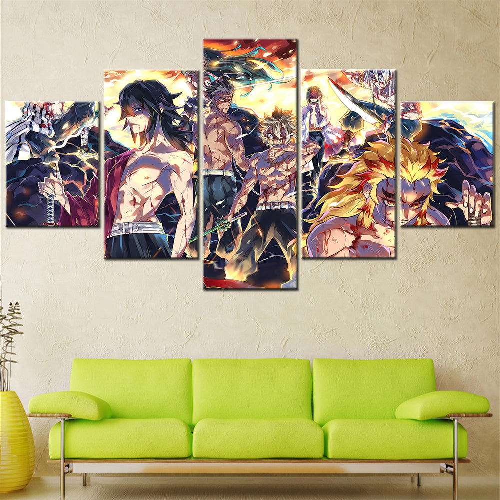 Demon Slayer - Kimetsu no Yaiba - 5 Pieces Wall Art - Giyu Tomioka - Muzan Kibutsuji - Kyojuro Rengoku - Sanemi Shinazugawa - Demon Slayer Poster - Demon Slayer Wall Art