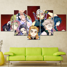 Demon Slayer - Kimetsu no Yaiba - 5 Pieces Wall Art - Iguro Obanai - Gyoumei Himejima - Mitsuri Kanroji - Tengen Uzui - Kyojuro Rengoku - Sanemi Shinazugawa - Giyuu Tomioka - Demon Slayer Poster - Demon Slayer Wall Art