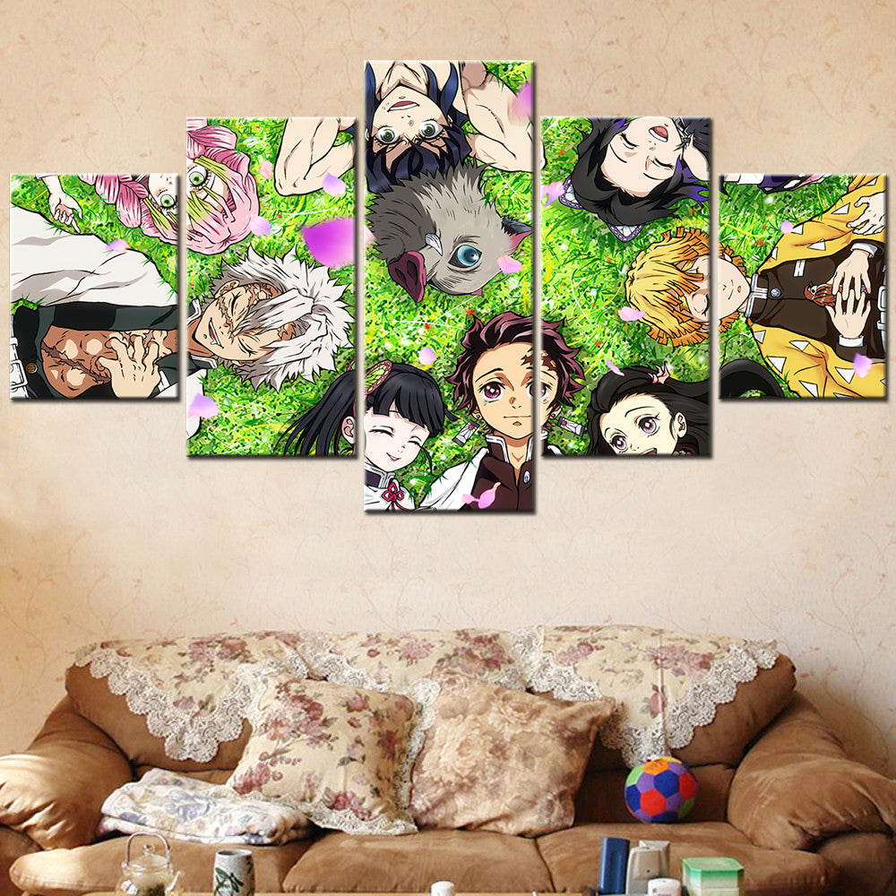 Demon Slayer - Kimetsu no Yaiba - 5 Pieces Wall Art - Inosuke Hashibira - Zenitsu Agatsuma - Tanjiro Kamado - Muzan Kibutsuji - Mitsuri Kanroji - Kochou Shinobu - Tsuyuri Kanao - Demon Slayer Poster - Demon Slayer Wall Art