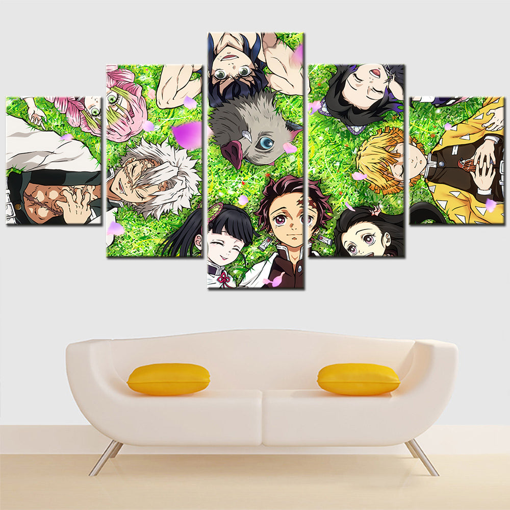 Demon Slayer - Kimetsu no Yaiba - 5 Pieces Wall Art - Inosuke Hashibira - Zenitsu Agatsuma - Tanjiro Kamado - Muzan Kibutsuji - Mitsuri Kanroji - Kochou Shinobu - Tsuyuri Kanao - Demon Slayer Poster - Demon Slayer Wall Art