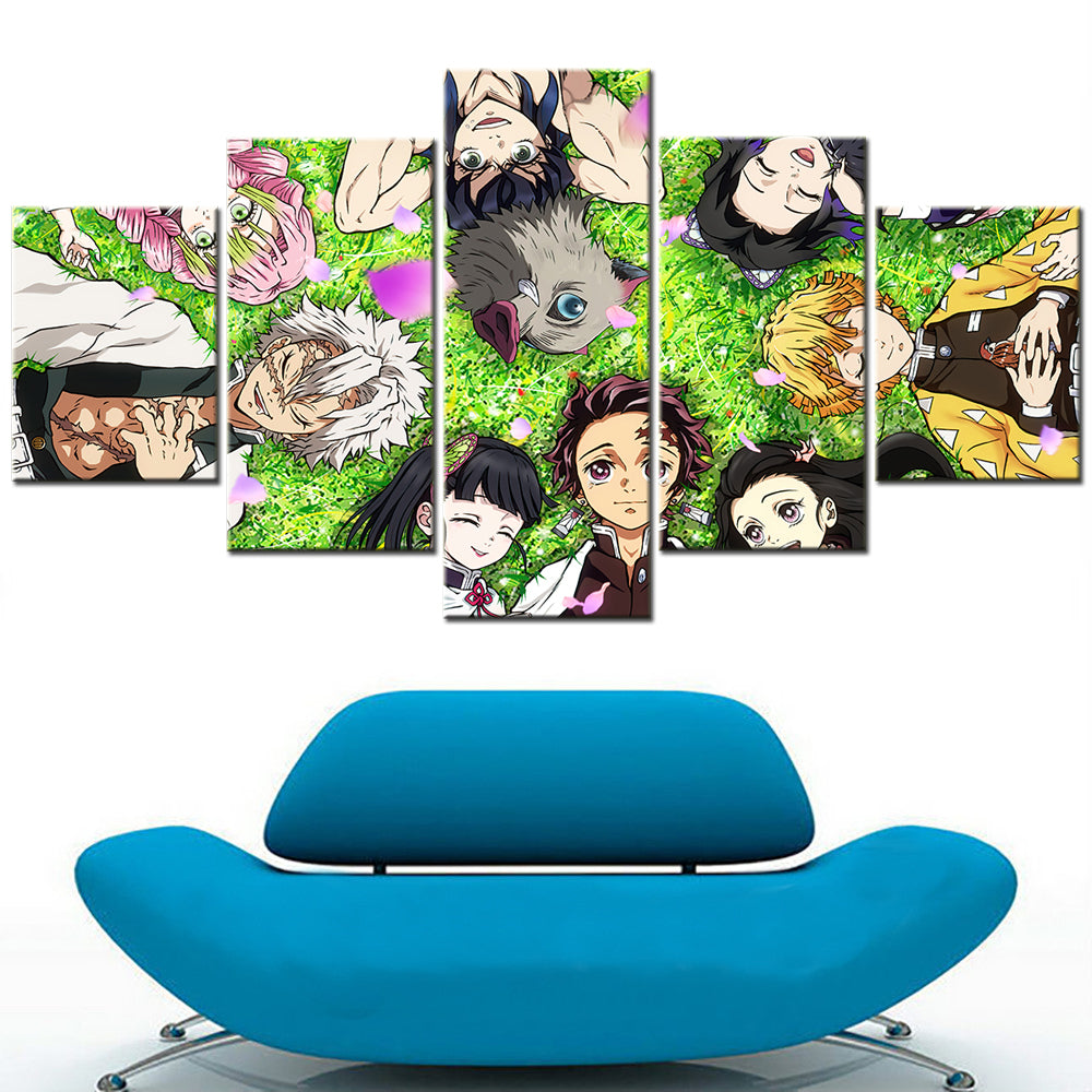 Demon Slayer - Kimetsu no Yaiba - 5 Pieces Wall Art - Inosuke Hashibira - Zenitsu Agatsuma - Tanjiro Kamado - Muzan Kibutsuji - Mitsuri Kanroji - Kochou Shinobu - Tsuyuri Kanao - Demon Slayer Poster - Demon Slayer Wall Art