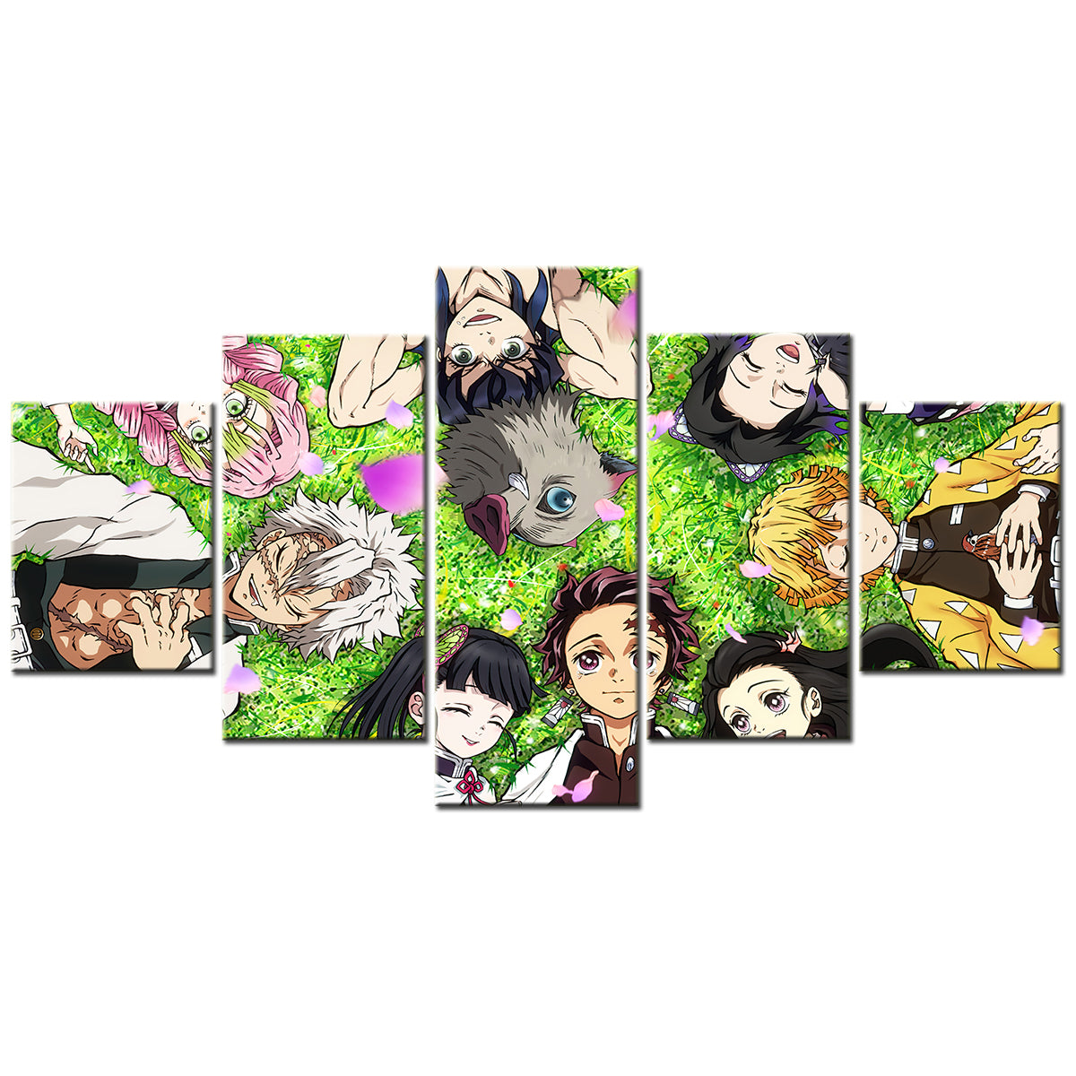 Demon Slayer - Kimetsu no Yaiba - 5 Pieces Wall Art - Inosuke Hashibira - Zenitsu Agatsuma - Tanjiro Kamado - Muzan Kibutsuji - Mitsuri Kanroji - Kochou Shinobu - Tsuyuri Kanao - Demon Slayer Poster - Demon Slayer Wall Art