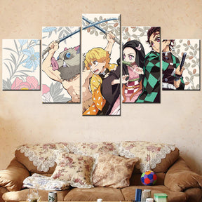 Demon Slayer - Kimetsu no Yaiba - 5 Pieces Wall Art - Inosuke Hashibira - Zenitsu Agatsuma - Tanjiro Kamado - Nezuko Kamado - Demon Slayer Poster - Demon Slayer Wall Art