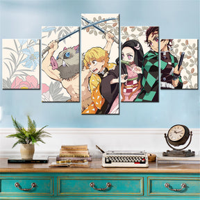 Demon Slayer - Kimetsu no Yaiba - 5 Pieces Wall Art - Inosuke Hashibira - Zenitsu Agatsuma - Tanjiro Kamado - Nezuko Kamado - Demon Slayer Poster - Demon Slayer Wall Art