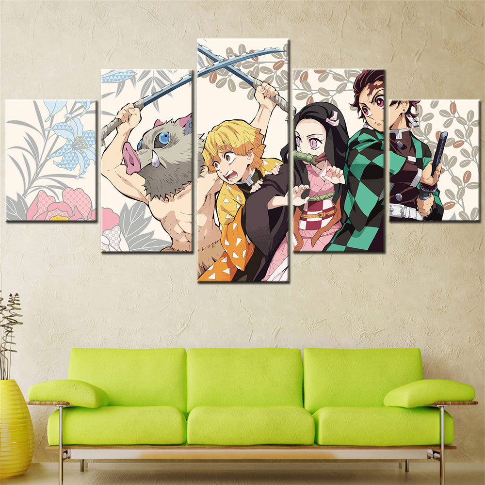 Demon Slayer - Kimetsu no Yaiba - 5 Pieces Wall Art - Inosuke Hashibira - Zenitsu Agatsuma - Tanjiro Kamado - Nezuko Kamado - Demon Slayer Poster - Demon Slayer Wall Art