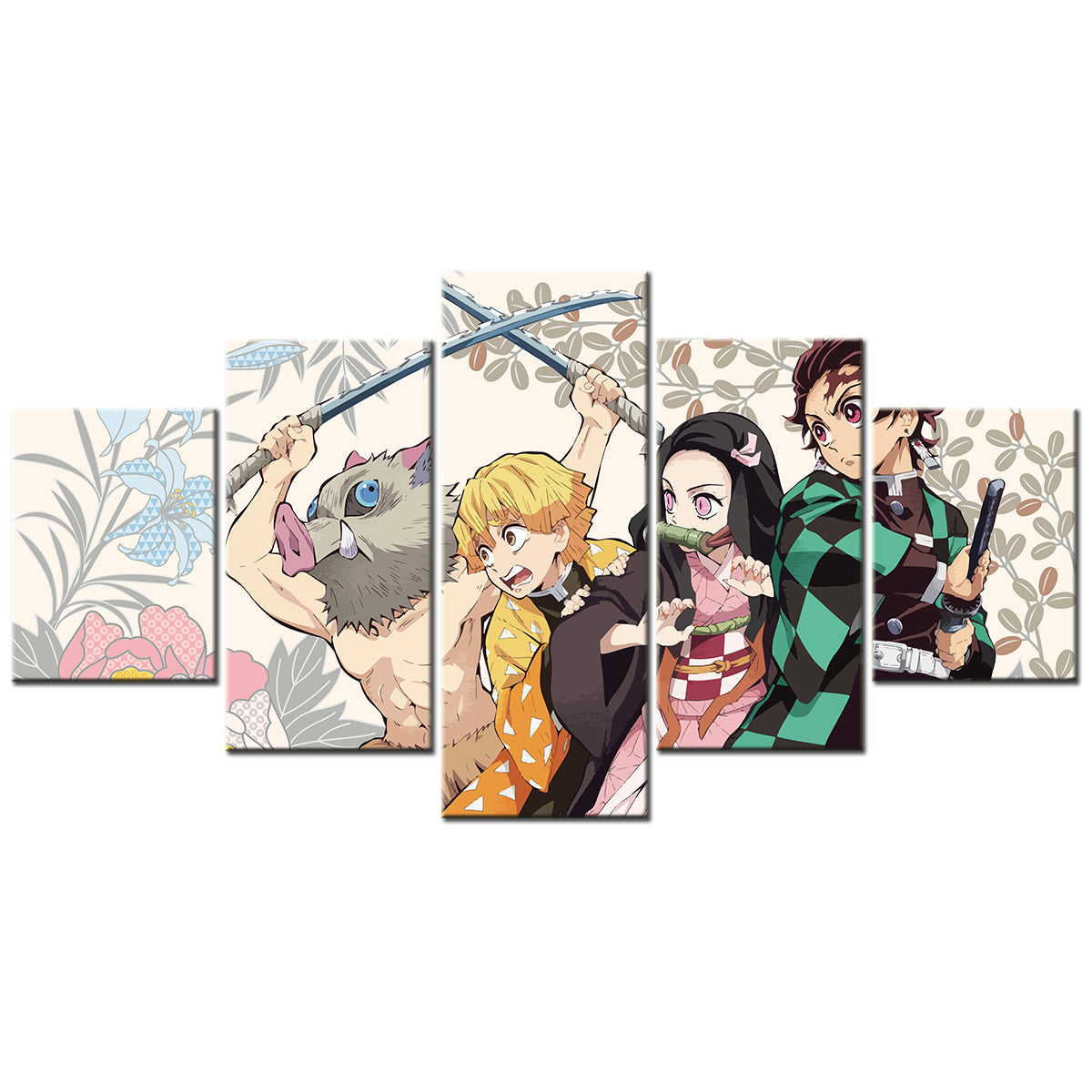 Demon Slayer - Kimetsu no Yaiba - 5 Pieces Wall Art - Inosuke Hashibira - Zenitsu Agatsuma - Tanjiro Kamado - Nezuko Kamado - Demon Slayer Poster - Demon Slayer Wall Art