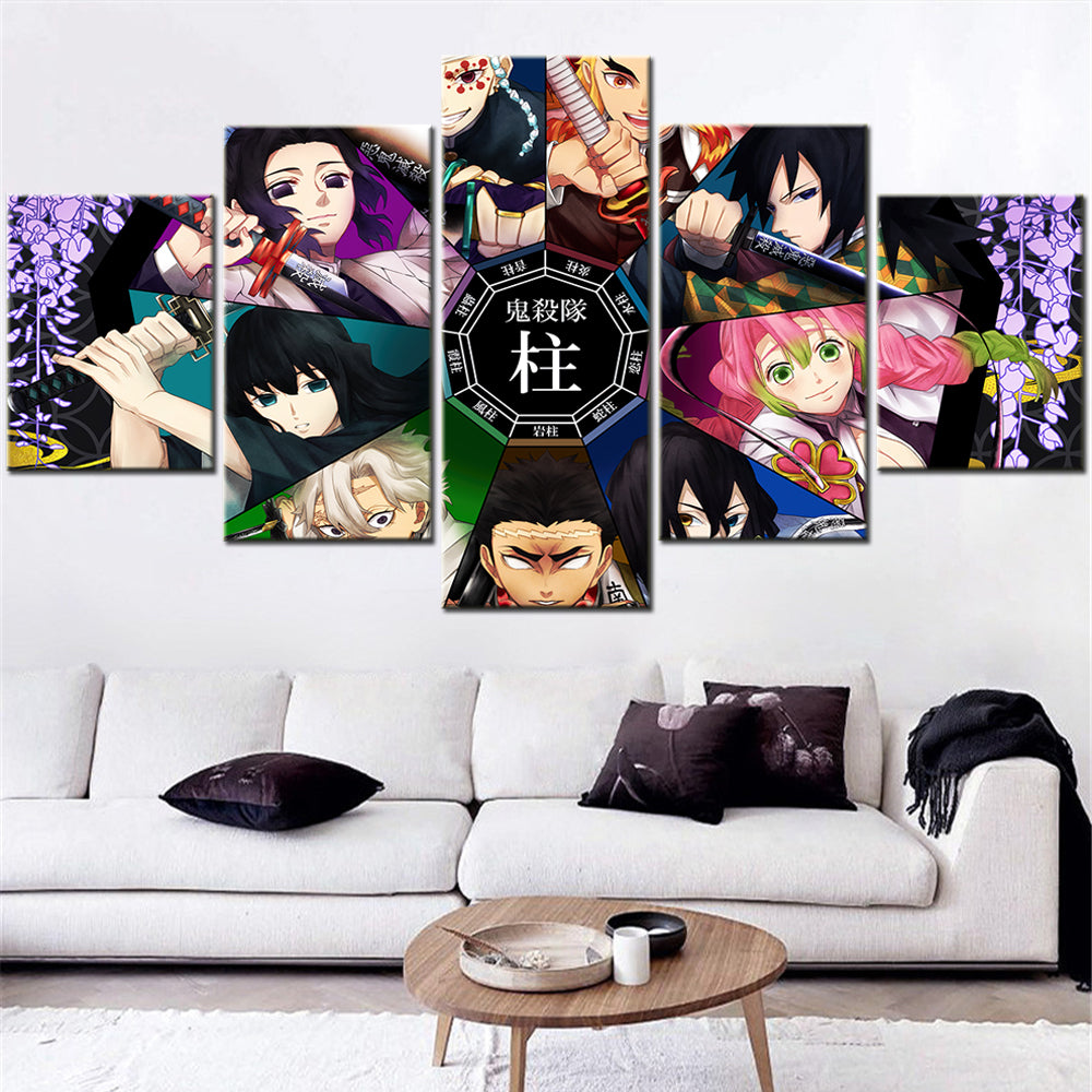 Demon Slayer - Kimetsu no Yaiba - 5 Pieces Wall Art - Uzui Tengen - Rengoku Kyoujurou - Tomioka Giyuu - Kanroji Mitsuri - Iguro Obanai  - Himejima Gyoumei - Shinazugawa Sanemi - Tokitou Muichirou - Demon Slayer Poster - Demon Slayer Wall Art