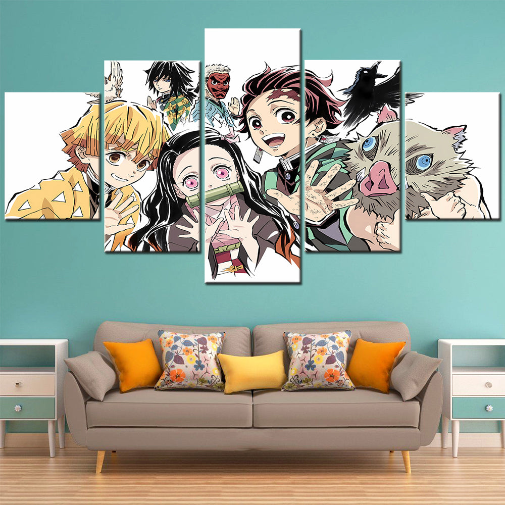 Demon Slayer - Kimetsu no Yaiba - 5 Pieces Wall Art - Zenitsu Agatsuma - Giyu Tomioka - Sakonji Urokodaki - Nezuko Kamado - Tanjiro Kamado - Inosuke Hashibira - Demon Slayer Poster - Demon Slayer Wall Art