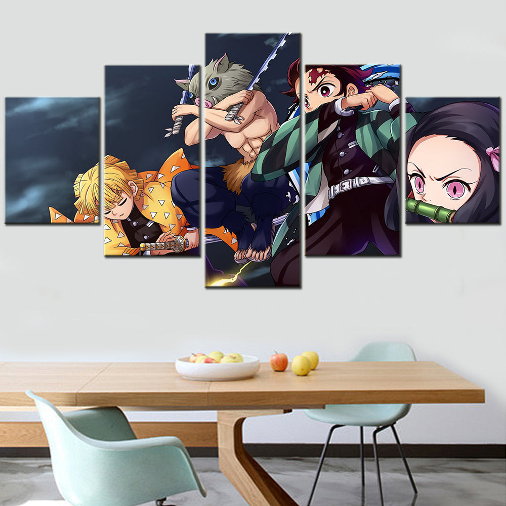 Demon Slayer - Kimetsu no Yaiba - 5 Pieces Wall Art - Zenitsu Agatsuma - Hashibira Inosuke - Kamado Tanjirou  - Nezuko Kamado - Demon Slayer Poster - Demon Slayer Wall Art