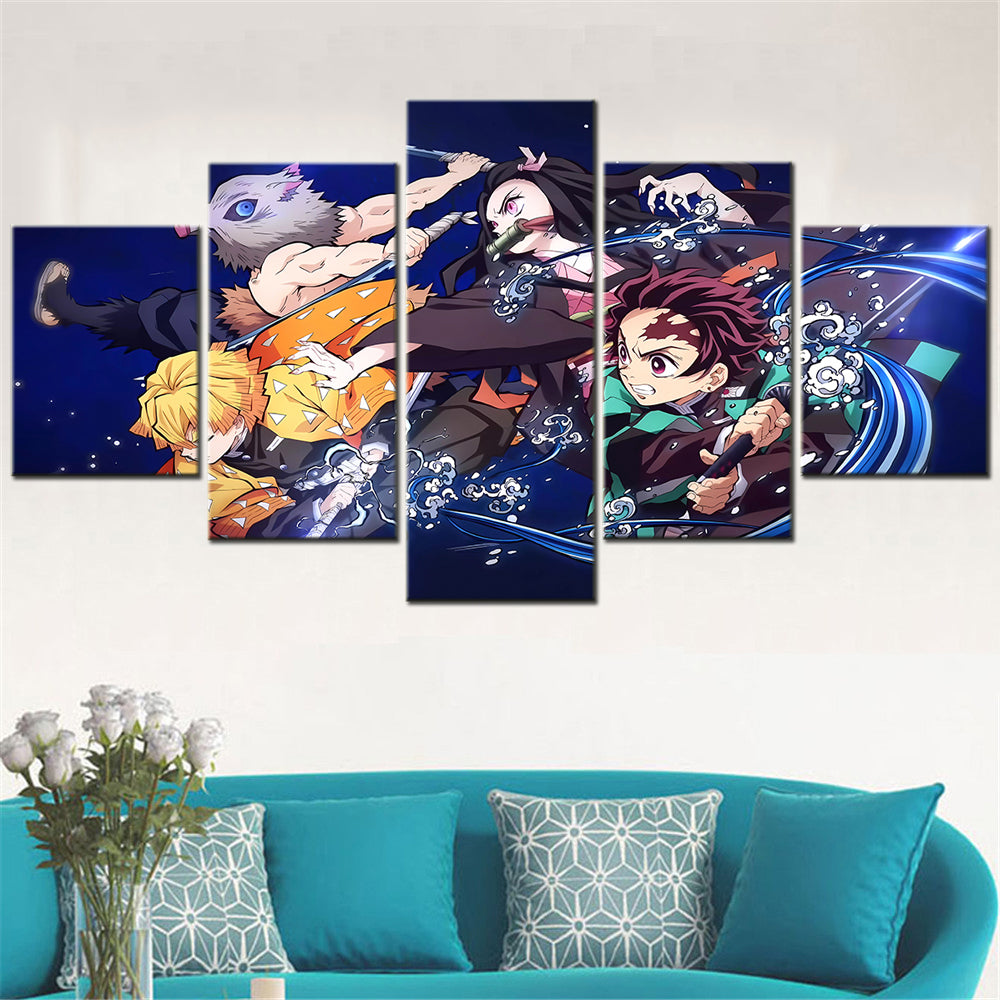 Demon Slayer - Kimetsu no Yaiba - 5 Pieces Wall Art - Zenitsu Agatsuma - Inosuke Hashibira - Nezuko Kamado - Tanjiro Kamado - Demon Slayer Poster - Demon Slayer Wall Art