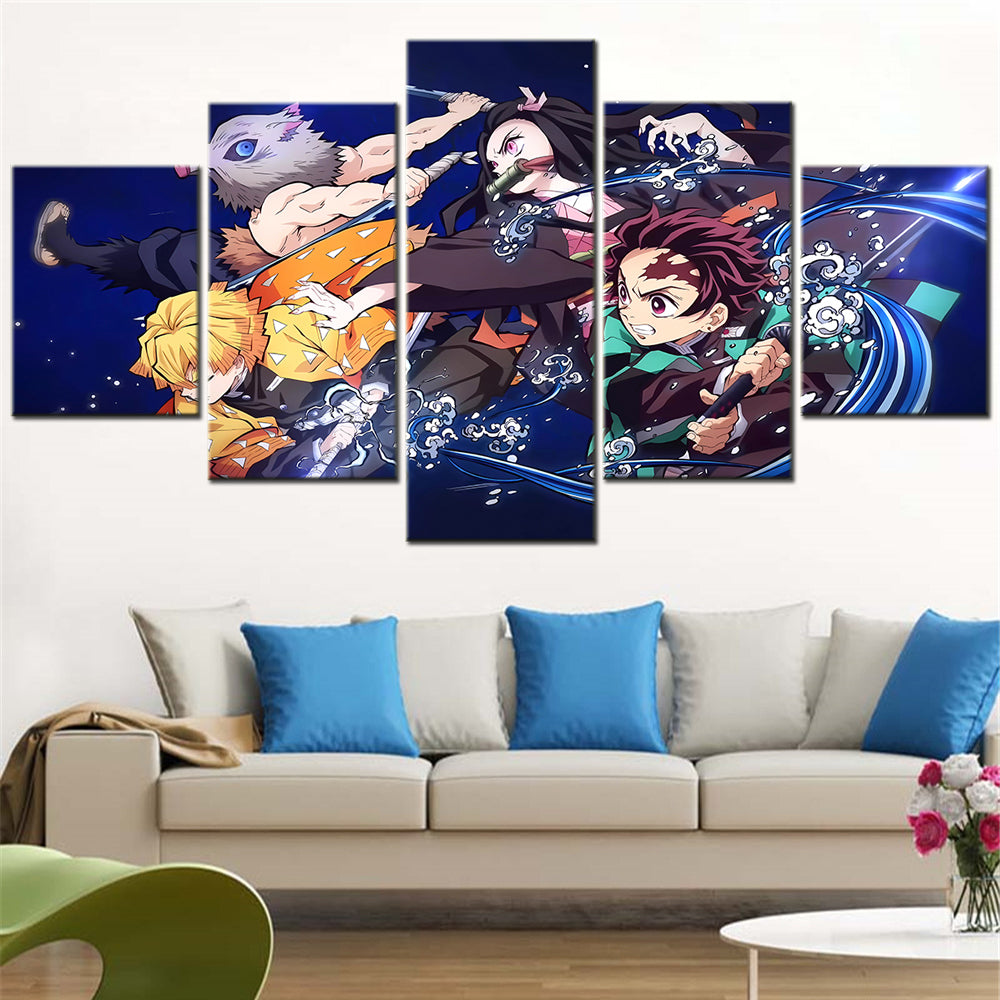 Demon Slayer - Kimetsu no Yaiba - 5 Pieces Wall Art - Zenitsu Agatsuma - Inosuke Hashibira - Nezuko Kamado - Tanjiro Kamado - Demon Slayer Poster - Demon Slayer Wall Art