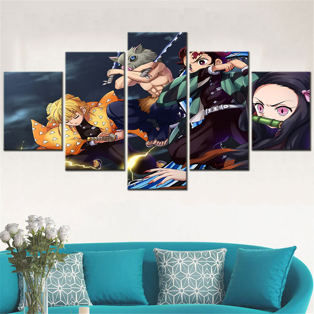 Demon Slayer - Kimetsu no Yaiba - 5 Pieces Wall Art - Zenitsu Agatsuma - Inosuke Hashibira - Tanjiro Kamado - Nezuko Kamado - Demon Slayer Poster - Demon Slayer Wall Art