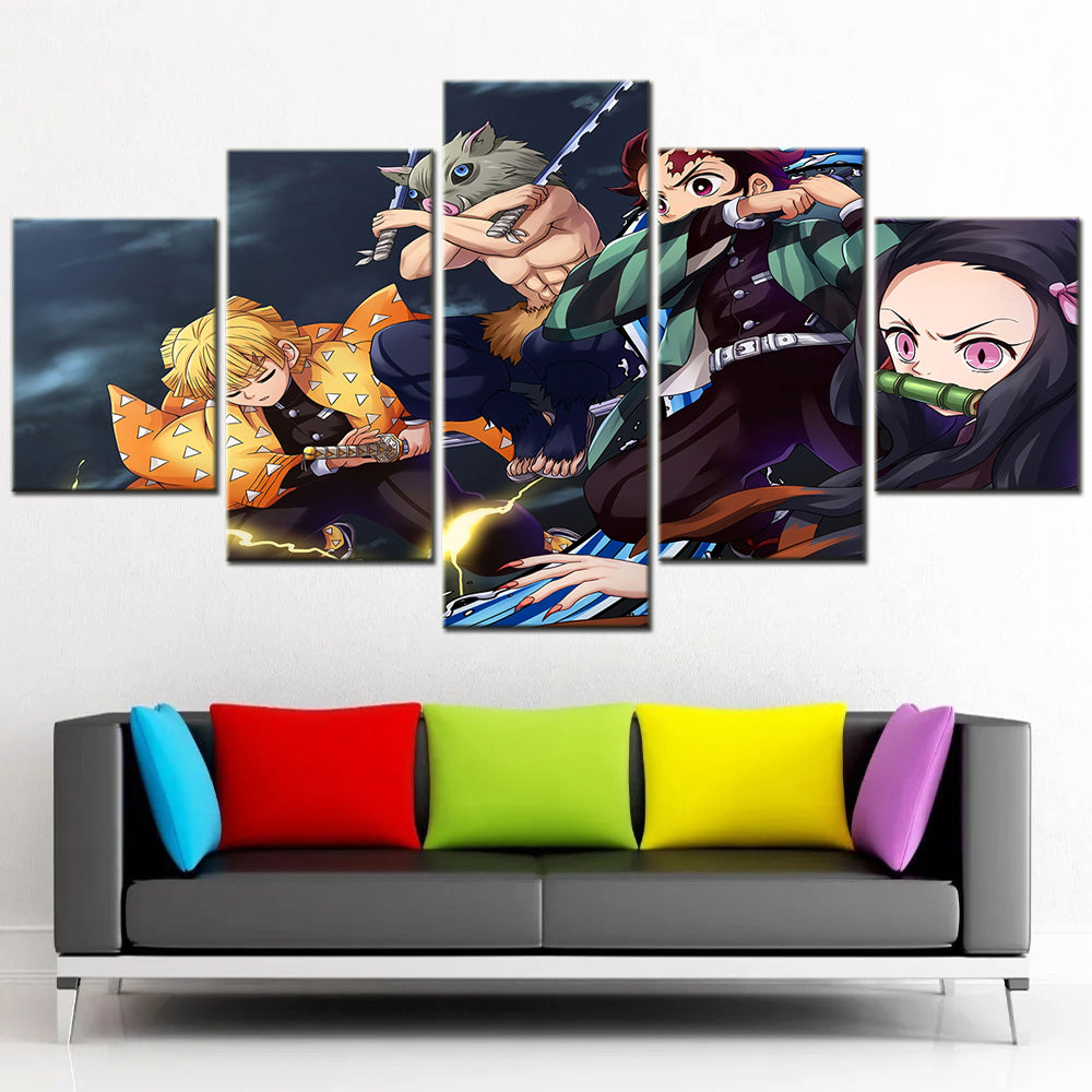 Demon Slayer - Kimetsu no Yaiba - 5 Pieces Wall Art - Zenitsu Agatsuma - Inosuke Hashibira - Tanjiro Kamado - Nezuko Kamado - Demon Slayer Poster - Demon Slayer Wall Art