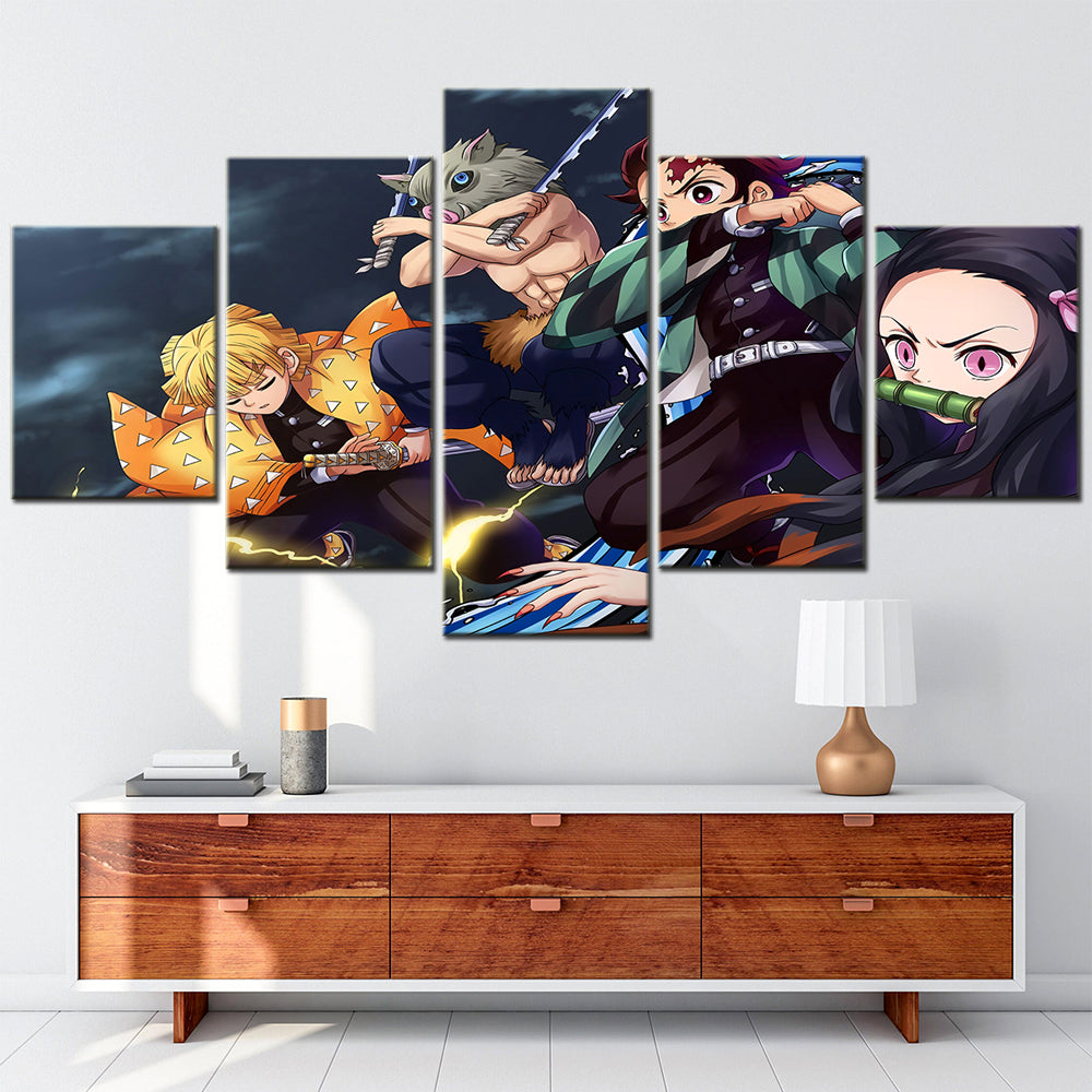 Demon Slayer - Kimetsu no Yaiba - 5 Pieces Wall Art - Zenitsu Agatsuma - Inosuke Hashibira - Tanjiro Kamado - Nezuko Kamado - Demon Slayer Poster - Demon Slayer Wall Art