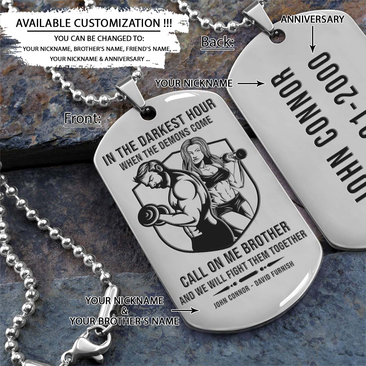 GYMD001 - Call On Me Brother - Gym - Fitness Center - Workout - Gym Dog Tag - Gym Necklace - Silver Engrave Dog Tag
