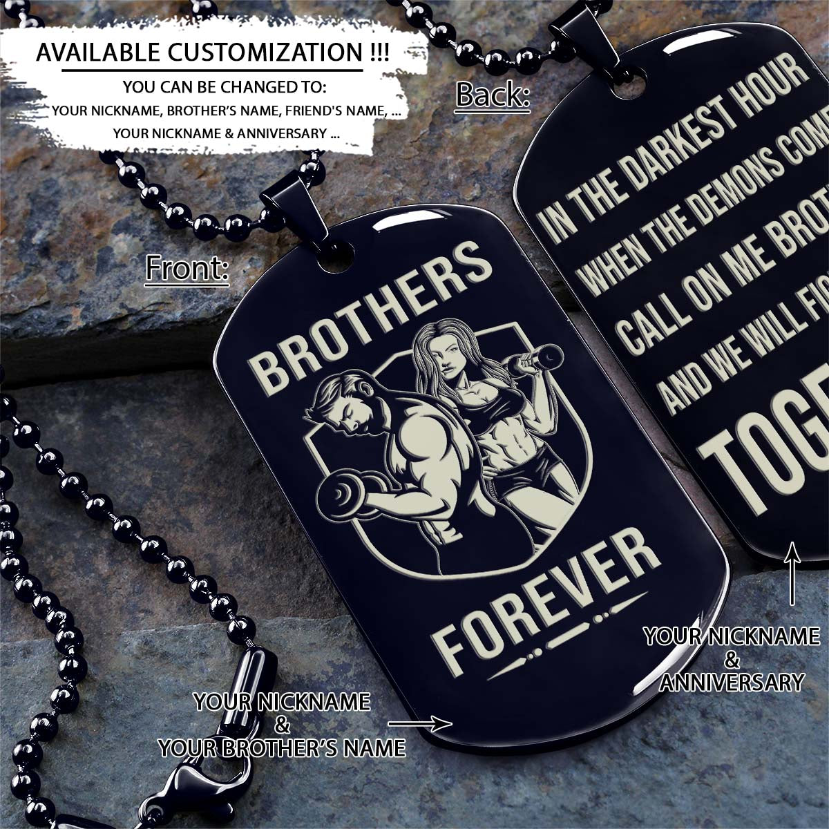 GYMD011 - Brothers Forever - It's About Being Better Than You Were The Day Before - Gym - Fitness Center - Workout - Gym Dog Tag - Gym Necklace - Black Engrave Dog Tag