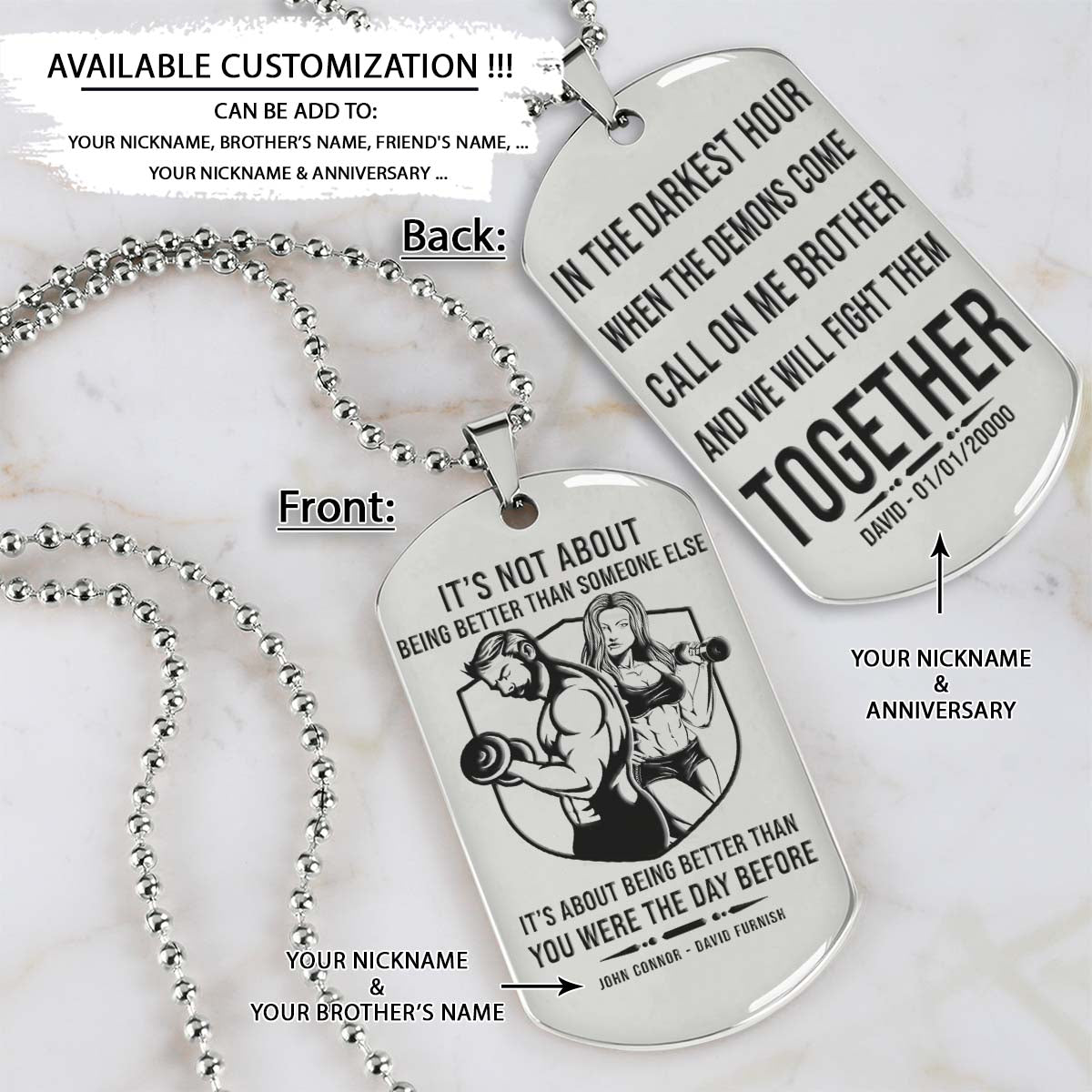 GYMD013 - Call On Me Brother - It's About Being Better Than You Were The Day Before - Gym - Fitness Center - Workout - Gym Dog Tag - Gym Necklace - Silver Engrave Dog Tag