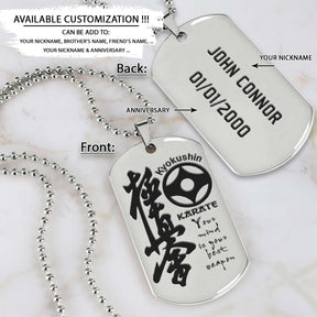 Karate Dog Tag - Your Mind Is Your Best Weapon - Kyokushin Karate - Karate Necklace - Engrave Dog Tag