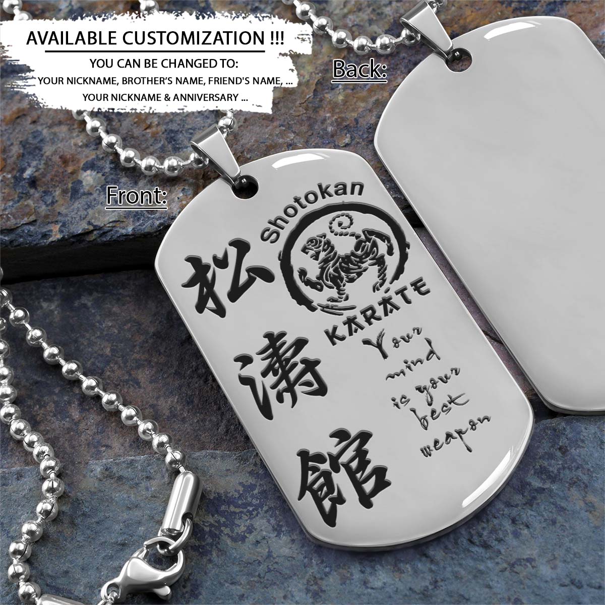 Karate Dog Tag - Your Mind Is Your Best Weapon - Shotokan Karate - Karate Necklace - Engrave Dog Tag