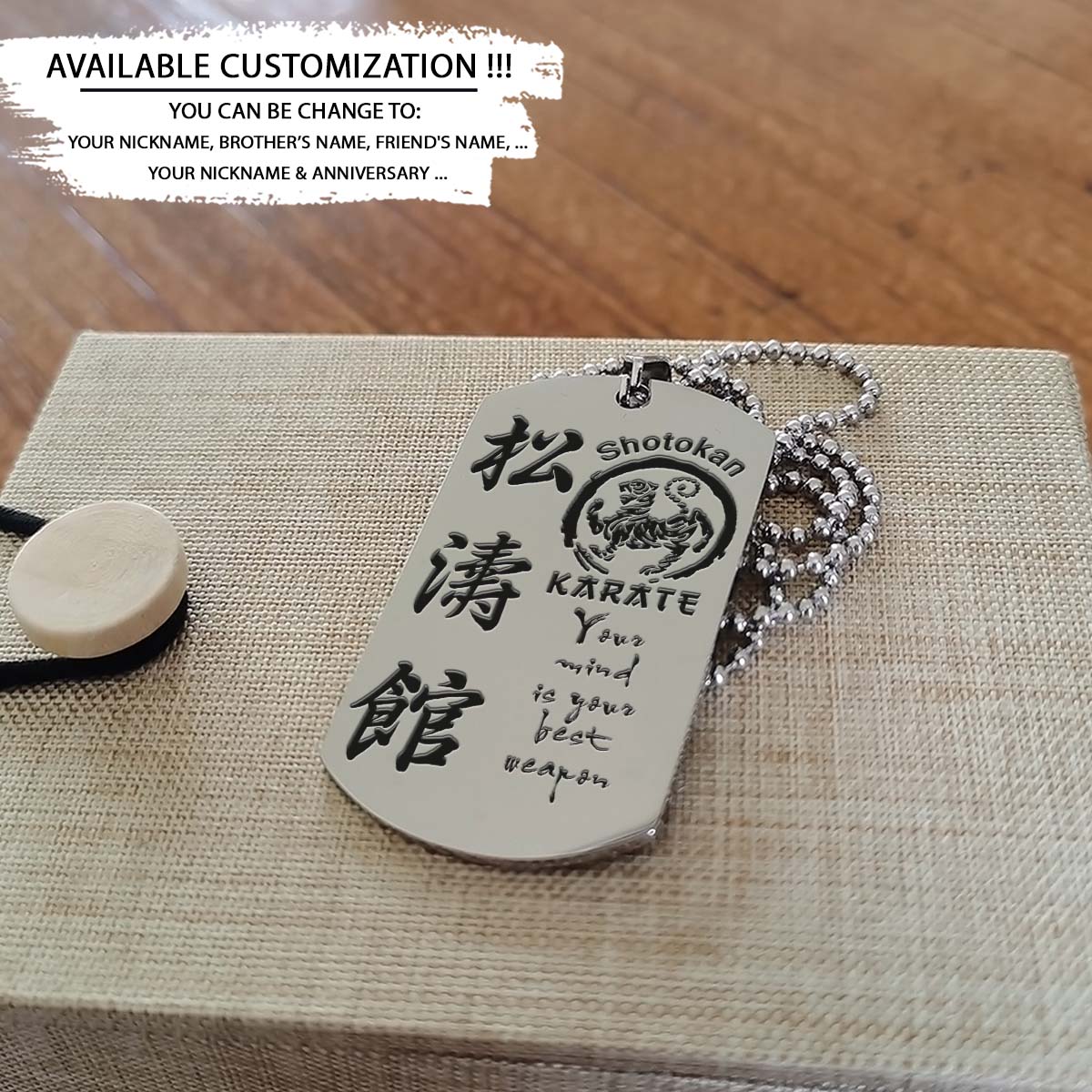 Karate Dog Tag - Your Mind Is Your Best Weapon - Shotokan Karate - Karate Necklace - Engrave Dog Tag