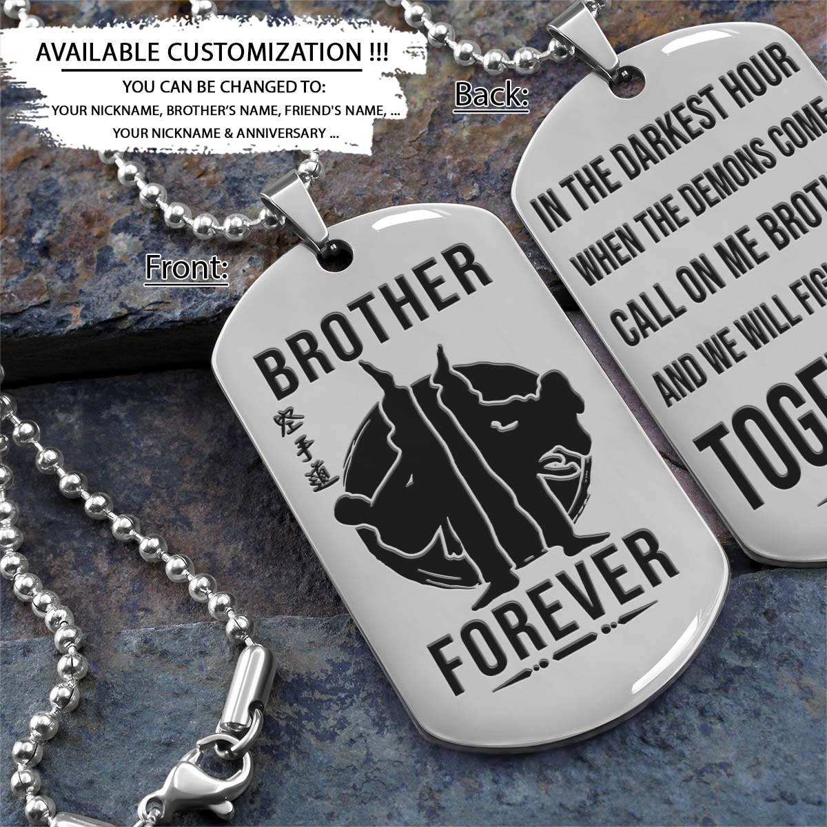 Karate Dog Tag - Brother Forever - Call On Me Brother - Karatedo - Shotokan - Kyokushin - Goju-ryu - Uechi-ryu - Wado-ryu - Shito-ryu - Karate Necklace - Engrave Dog Tag