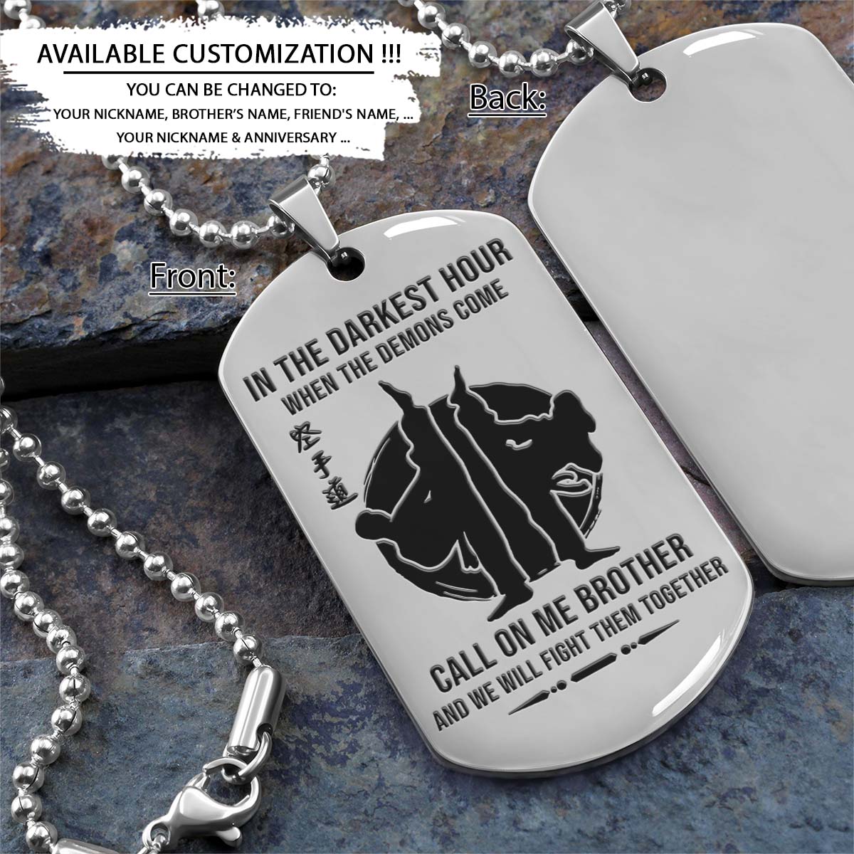 Karate Dog Tag - Call On Me Brother - Karatedo - Shotokan - Kyokushin - Goju-ryu - Uechi-ryu - Wado-ryu - Shito-ryu - Karate Necklace - Engrave Dog Tag