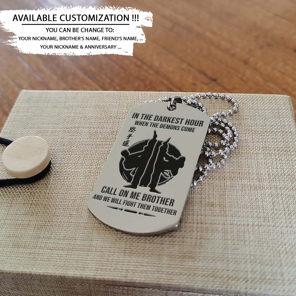 Karate Dog Tag - Call On Me Brother - Karatedo - Shotokan - Kyokushin - Goju-ryu - Uechi-ryu - Wado-ryu - Shito-ryu - Karate Necklace - Engrave Dog Tag