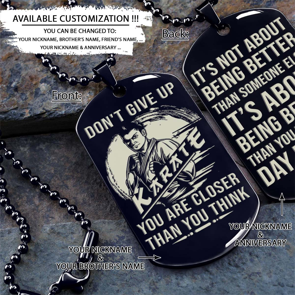 Karate Dog Tag - It's Don't Give Up - It's About Being Better Than You Were The Day Before - Karate Necklace - Engrave Dog Tag