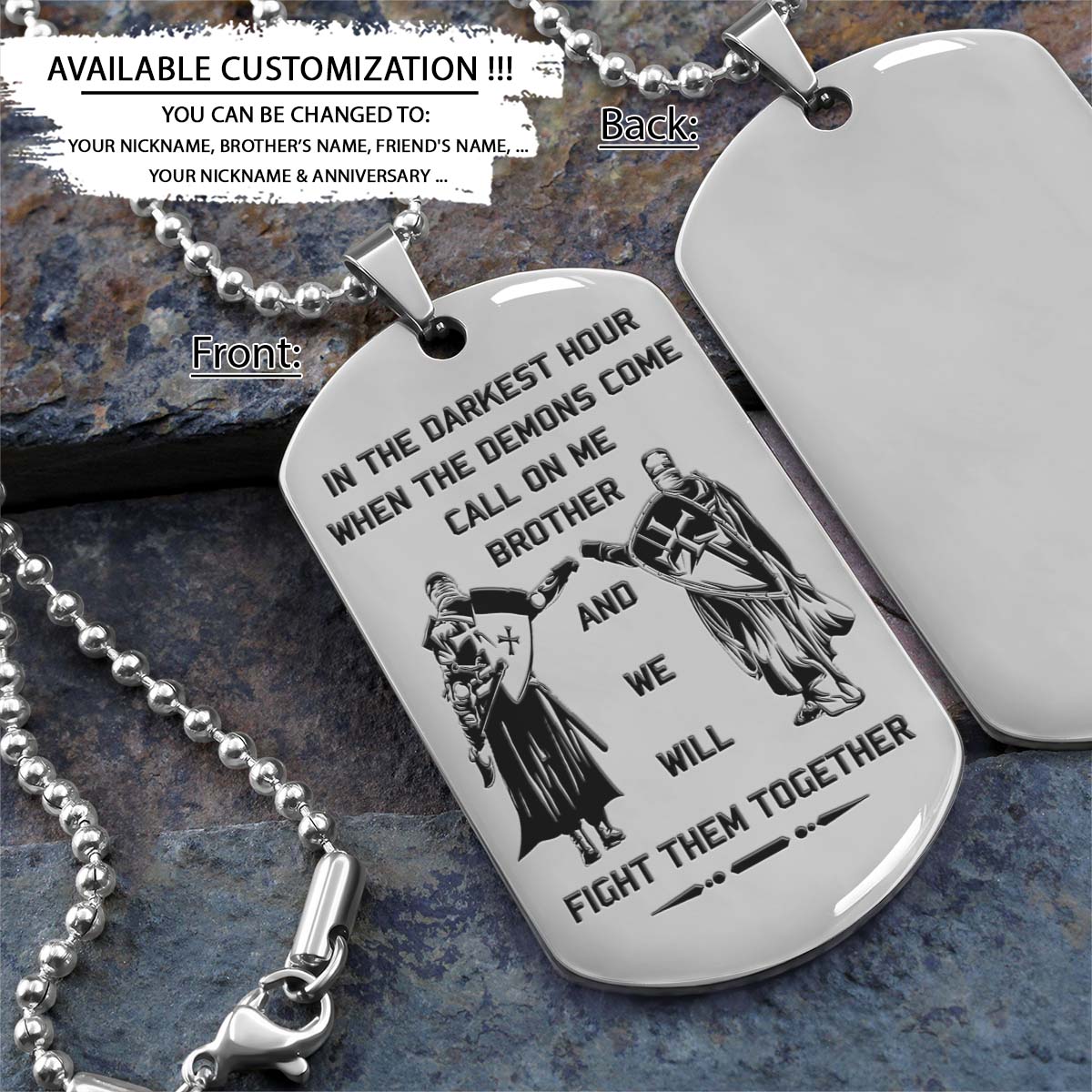 Knight Templar Dog Tag - Call On Me Brother - Crusades - Chivalry - Religious Zeal - Templar Wealth - Mysterious Legacy - Knight Templar Necklace - Engrave Dog Tag