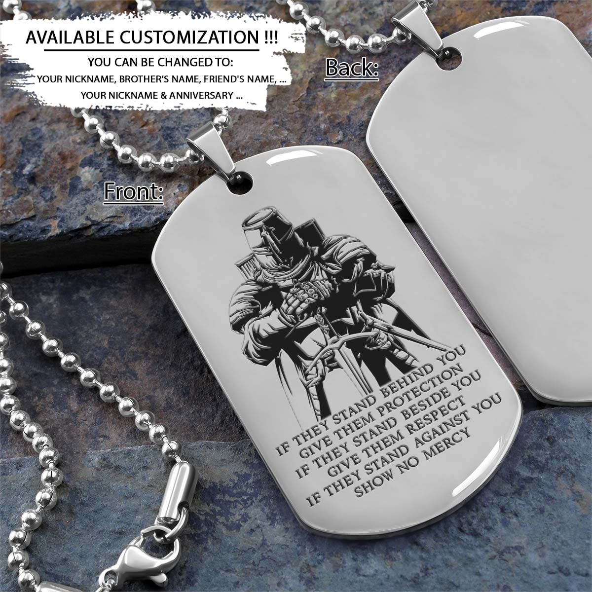 Knight Templar Dog Tag - IF - Show No Mercy - Crusades - Chivalry - Religious Zeal - Templar Wealth - Mysterious Legacy - Knight Templar Necklace - Engrave Dog Tag