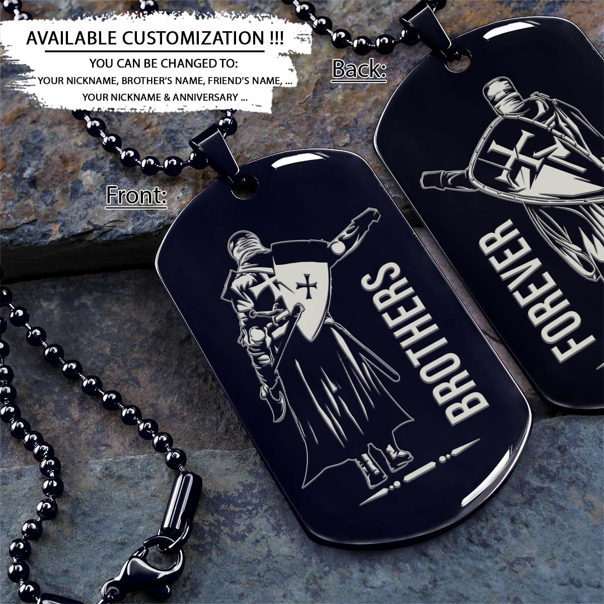 Knight Templar Dog Tag - Brothers Forever - Crusades - Chivalry - Religious Zeal - Templar Wealth - Mysterious Legacy - Knight Templar Necklace - Engrave Dog Tag