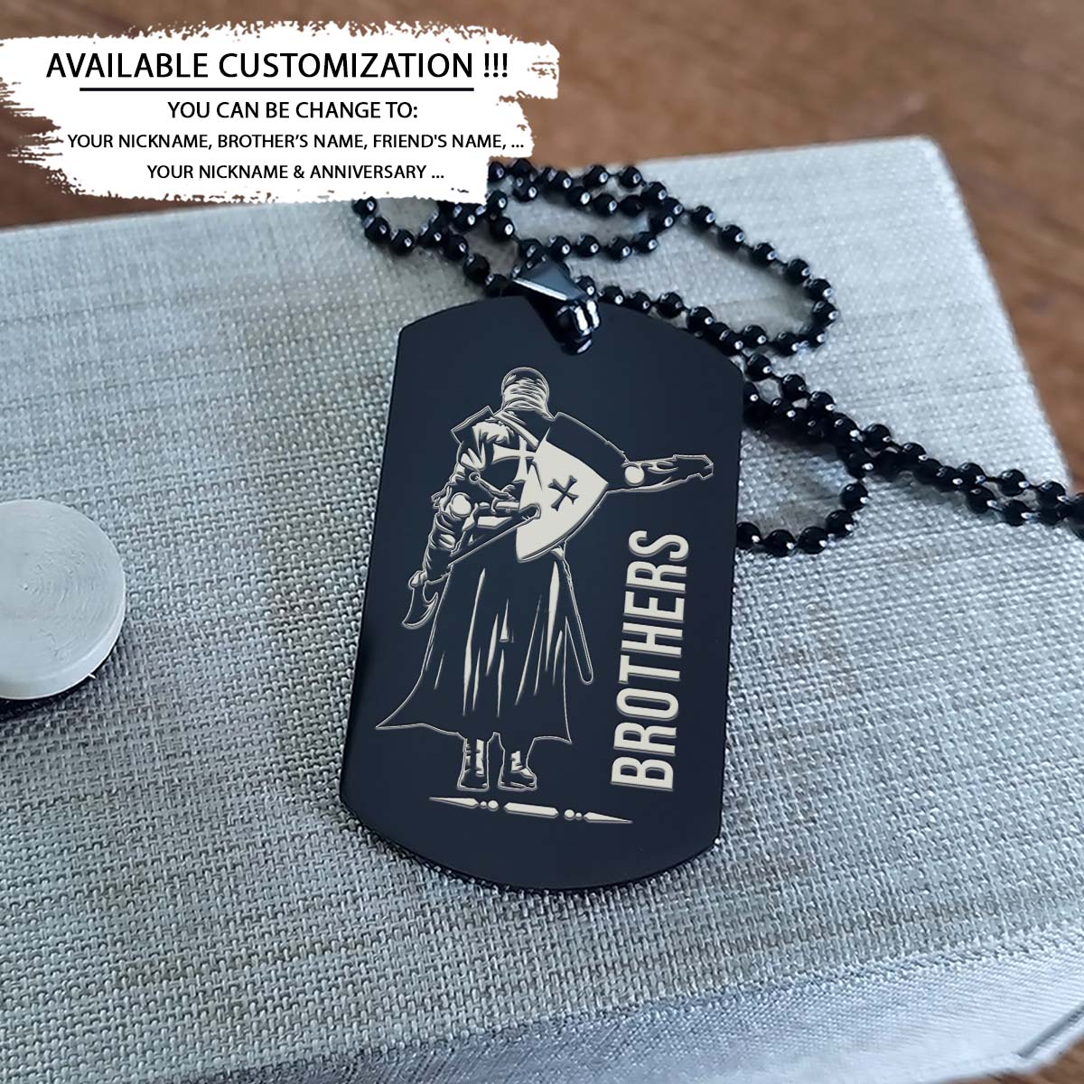 Knight Templar Dog Tag - Brothers Forever - Crusades - Chivalry - Religious Zeal - Templar Wealth - Mysterious Legacy - Knight Templar Necklace - Engrave Dog Tag