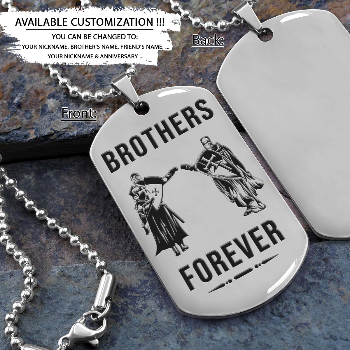 Knight Templar Dog Tag - Brothers Forever - Crusades - Chivalry - Religious Zeal - Templar Wealth - Mysterious Legacy - Knight Templar Necklace - Engrave Dog Tag