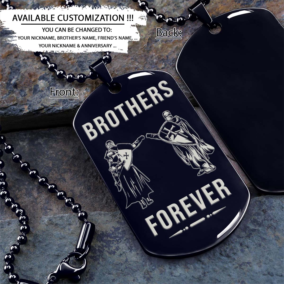 Knight Templar Dog Tag - Brothers Forever - Crusades - Chivalry - Religious Zeal - Templar Wealth - Mysterious Legacy - Knight Templar Necklace - Engrave Dog Tag