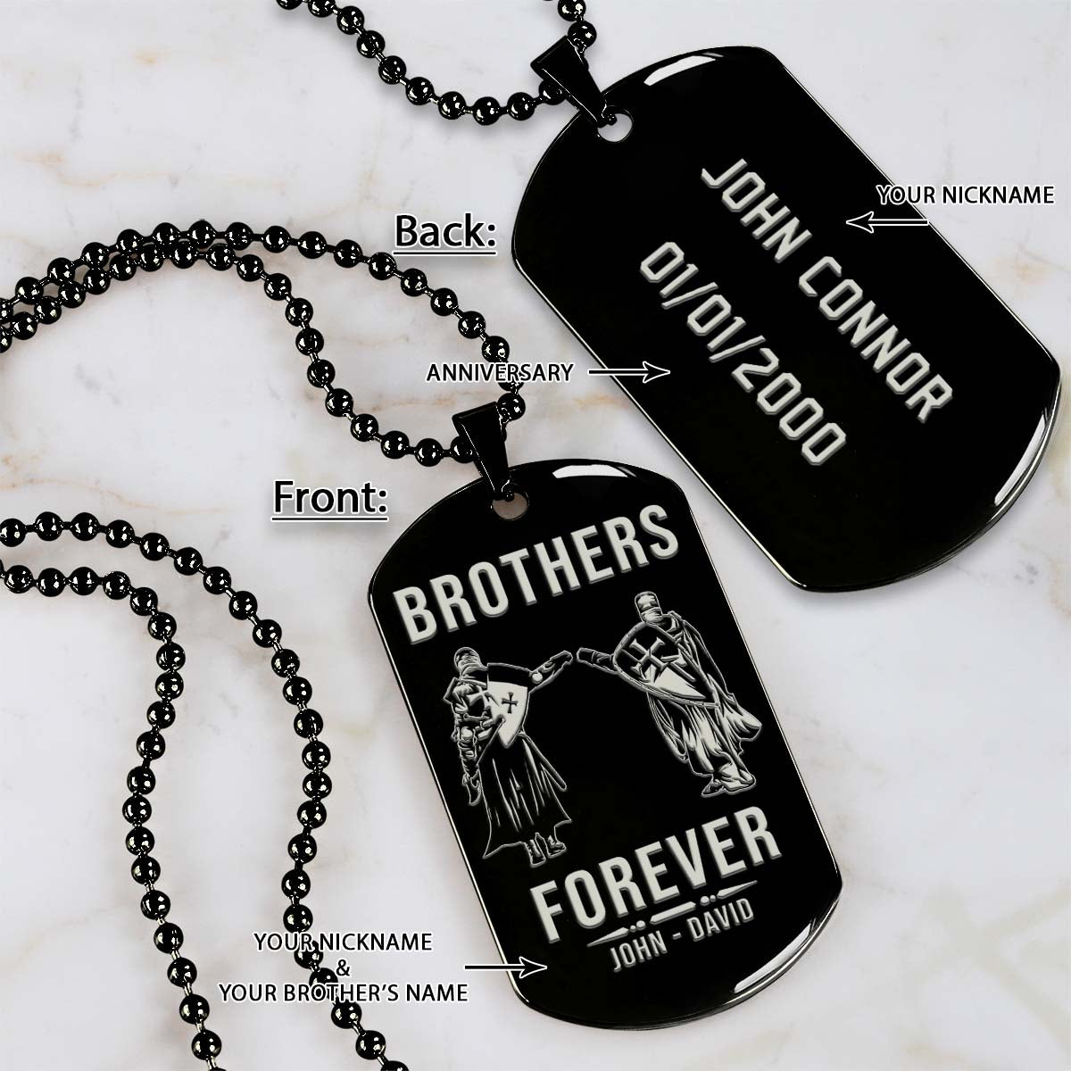 Knight Templar Dog Tag - Brothers Forever - Crusades - Chivalry - Religious Zeal - Templar Wealth - Mysterious Legacy - Knight Templar Necklace - Engrave Dog Tag