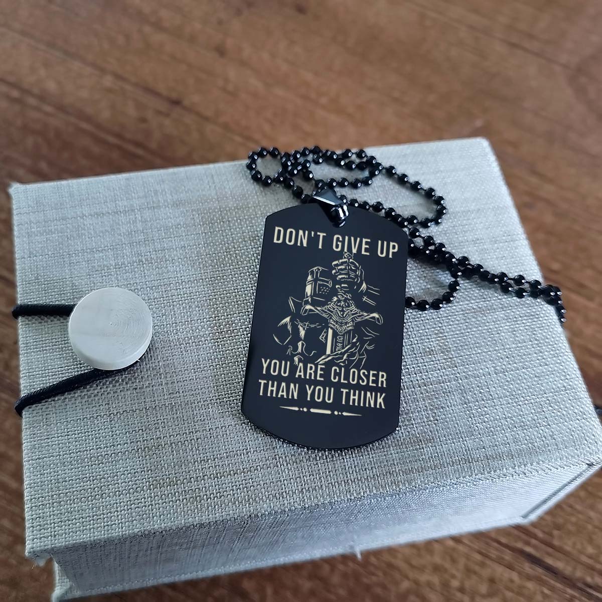KTD036 - Don't Give Up - It's About Being Better Than You Were The Day Before - Knights Templar - Black Double-Sided Dog Tag