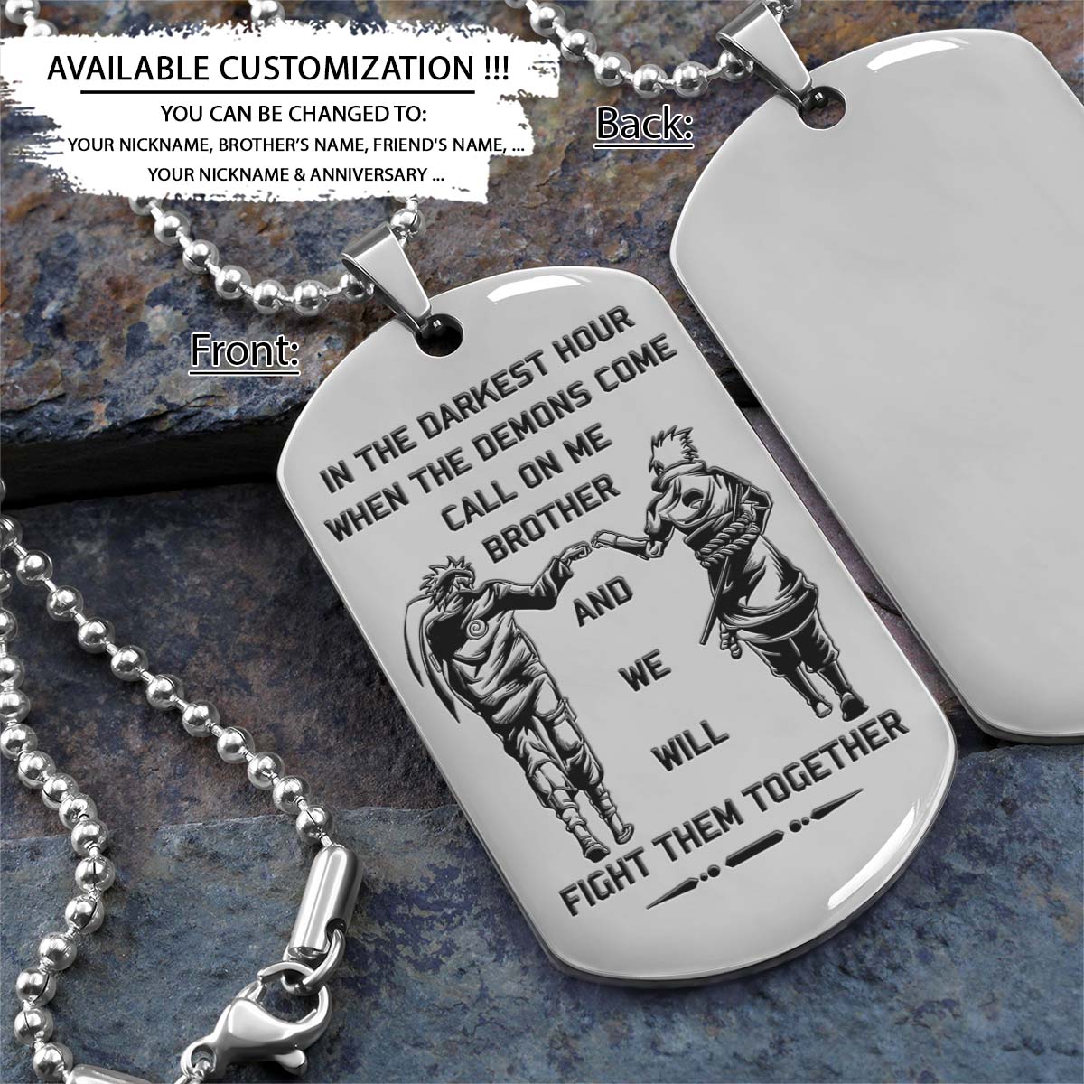 Naruto Dog Tag - Call On Me Brother - Uzumaki Naruto - Uchiha Sasuke - Naruto Necklace - Engrave Dog Tag